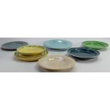 A collection of 9 various Ruskin side plates in differing glazes: