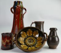 A collection of studio pottery: To include an Ewelme pottery tankard, slip ware shallow bowl,
