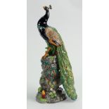 Minton Majolica model of a Peacock: From the Minton in Miniature series, height 26cm.