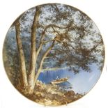 Minton charger hand painted with boat on Ullswater lake by J Birbeck: Label to reverse Winters Art