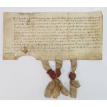 Richard II vellum document dated 1380: With three small seals (two are damaged) with purchase