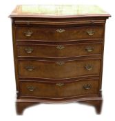 Quality Burr Walnut Serpentine fronted Chest of Drawers: Four drawers with brushing slide,