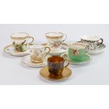 A collection of 19th century Royal Worcester cups and saucers: In various designs.