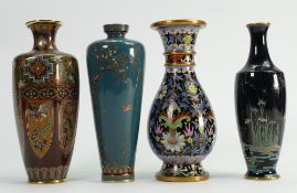 A collection of Chinese Cloisonné small vases: tallest 16cm (couple slight dents in aqua blue vase).