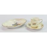 Royal Worcester hand painted pottery items: Including coffee can and saucer painted with Pheasants