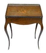 Early 20th century French inlaid Bombe Jour Rosewood ladies Bureau: With brass gallery top.