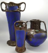 A collection of Bretby Art Nouveau two handled vases: Comprising vase shape 1677, 1550 and 1677,