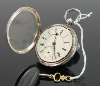 Silver English Lever pocket watch: Seconds dial with key.
