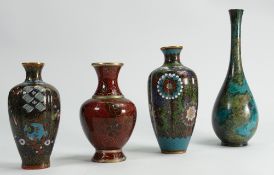 A collection of Chinese Cloisonné small vases: tallest 22cm.