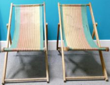 Pair of vintage childrens folding Deck chairs (2):