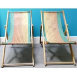 Pair of vintage childrens folding Deck chairs (2):