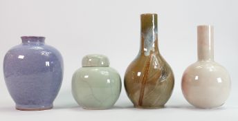 A collection of Chinese Crackle and high fired glazed vases: Tallest height 23.5cm.