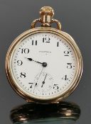 Waltham gold plated pocket watch: In Dennison case and original box.