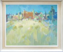 French oil on board village near La Baulle Brittany: Indistinctly signed.