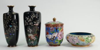 A collection of Chinese Cloisonné small vases and jars: tallest 18.