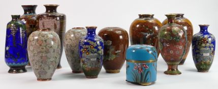 A collection of Chinese Cloisonné small vases: tallest 18cm (12) (most have some slight damages)