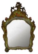 Floral decorated carved wood Rococo Mirror: 73cm high x 46cm wide.