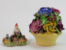 Wade model of a Pixie on a floral base and Wade Floral Fancy vase: (Some flower petal loss).