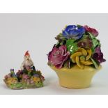 Wade model of a Pixie on a floral base and Wade Floral Fancy vase: (Some flower petal loss).