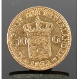 Gold 1932 10 Gulden Netherlands coin: Queen Wilhelmina, 6.7g.