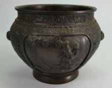Bronze Japanese Planter: raised relief with images of immortals,