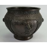 Bronze Japanese Planter: raised relief with images of immortals,