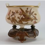 Early Worcester Chinese style two handled planter: Decorated with bird and flowers,