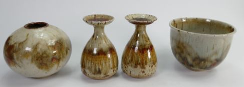 A collection of Barbara Cass mottled studio pottery: Height of tallest 11cm.