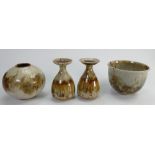 A collection of Barbara Cass mottled studio pottery: Height of tallest 11cm.