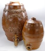19th century Stoneware liqueur barrels: One embossed with local Staffordshire coat of arms together