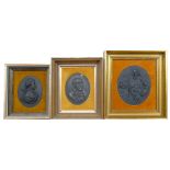 A collection of John Bromley black Basalt portrait plaques: To include Isaac Newton,