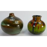 Poole studio pottery squat vases: Larger one impressed initials CS, height of tallest 11cm.