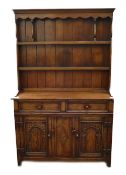 Quality small 20th century Oak Dresser with plate rack: Possibly Titchmarsh & Goodwin, width 105cm,