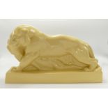 Wedgwood J Skeaping sand coloured Lion: Measuring 34cm wide, small firing crack by front paw.