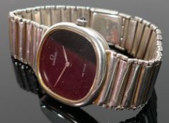 Gentlemans Omega De Ville stainless steel vintage wristwatch: With black dial & silver Omega strap,
