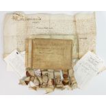 A collection of Antique Indenture documents: Including one dated 1648 with five double seals,