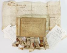 A collection of Antique Indenture documents: Including one dated 1648 with five double seals,