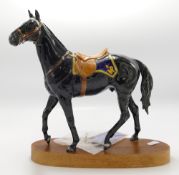Beswick RCMP black Stallion Mountie horse on wooden base 2431: Centennial Royal Canadian Mounted