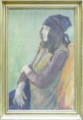 Lady Wendy Batsford Girl in purple scarf: (1916 - 2007) Oil on board, signed in full lower right,