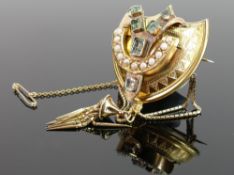 Victorian very large and heavy 15ct gold brooch set pearls and tourmaline: A spectacular statement
