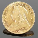 1899 gold Full Sovereign: Victoria and St George and the dragon.