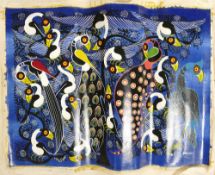 Oil on canvas unframed depicting birds of paradise: Signed Hamadi.