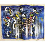 Oil on canvas unframed depicting birds of paradise: Signed Hamadi.