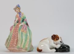Paragon figures: An early hand painted figure Lady Melanie and Paragon model of puppy asleep on a