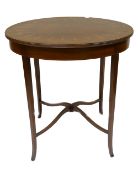 Edwardian quality Mahogany inlaid oval Occasional Table: Retailer label Beverly Smyth and sons of