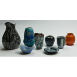 Mid century Art pottery items to include: Clayburn, Royal Lancastrian, Rye & Candy vases & jugs,