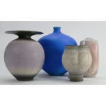 A collection of studio pottery vases: All by David James White some in Raku glazes,