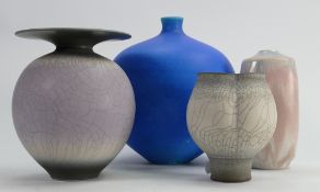 A collection of studio pottery vases: All by David James White some in Raku glazes,