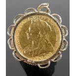 1893 Victoria St George and the Dragon £2 Two Pound piece: Gold Double Sovereign Coin mounted in