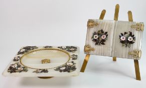 Howell & Jamesson of London onyx and brass double picture frame with similar comport: Damage noted